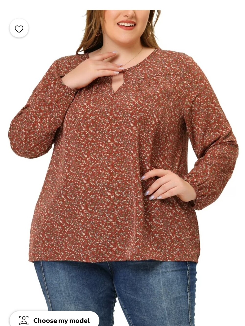 Women’s Rust Floral Long-Sleeve Top Part Of 3 For 25 Sale